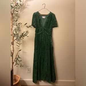 Anthropologie Puff-Sleeved Burnout Velvet Maxi Dress